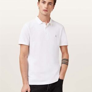 AllSaints Reform White Short-Sleeve Polo Shirt Size Large